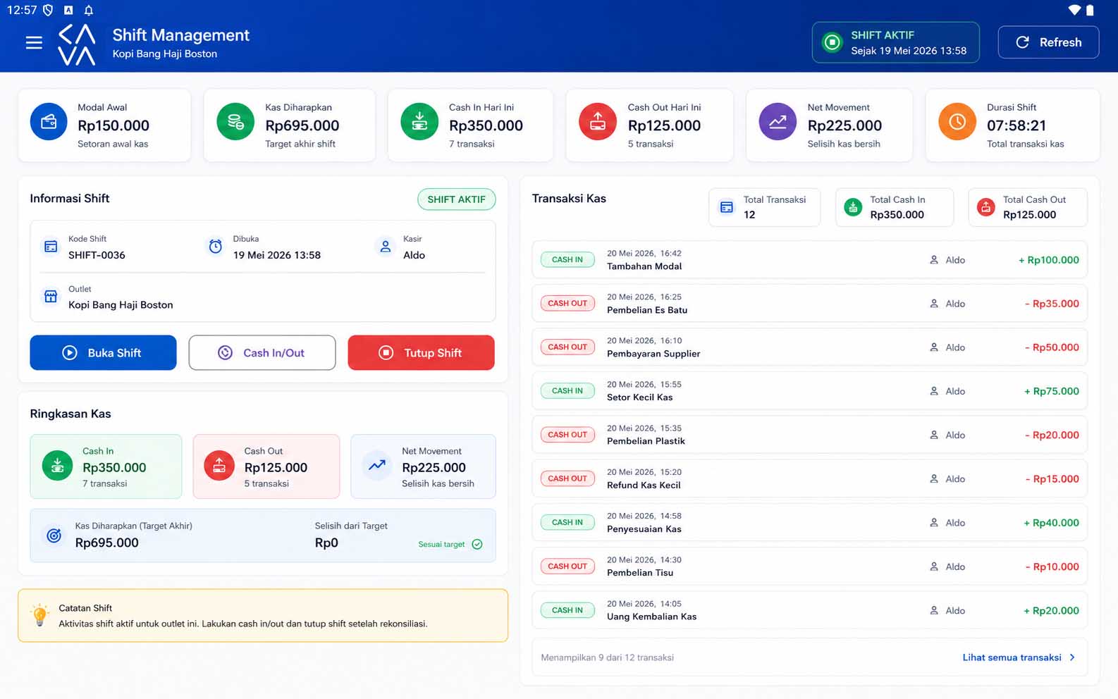 CAVA POS Shift Management